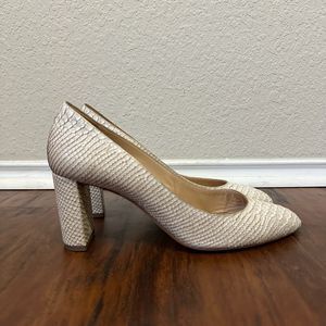 M. GEMI Lustro Snakeskin Pointed Toe Pump Heels Cream Leather